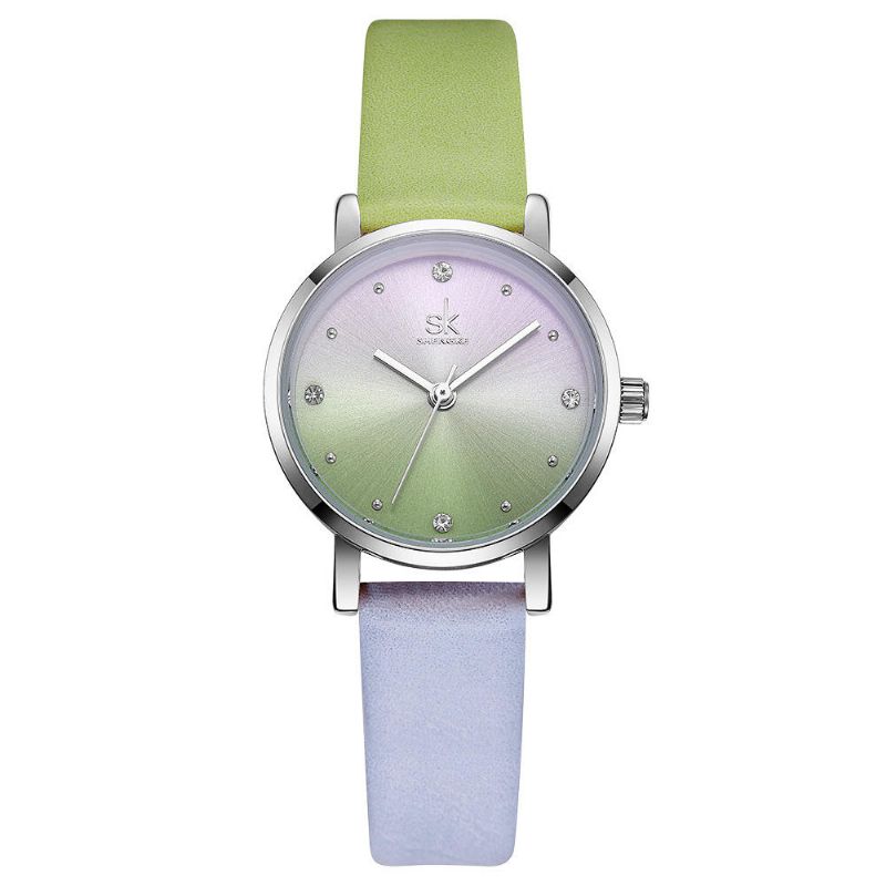 Shengke Sk K8029 Moda Color Degradado Correa De Cuero Reloj De Cuarzo Con Esfera De Cristal Para Mujer De Lujo