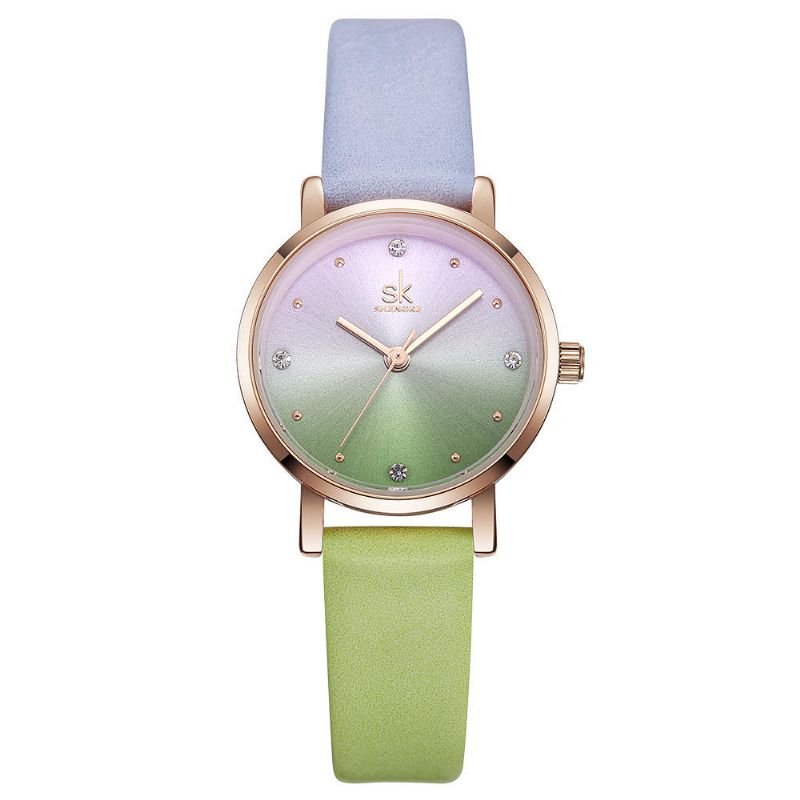 Shengke Sk K8029 Moda Color Degradado Correa De Cuero Reloj De Cuarzo Con Esfera De Cristal Para Mujer De Lujo