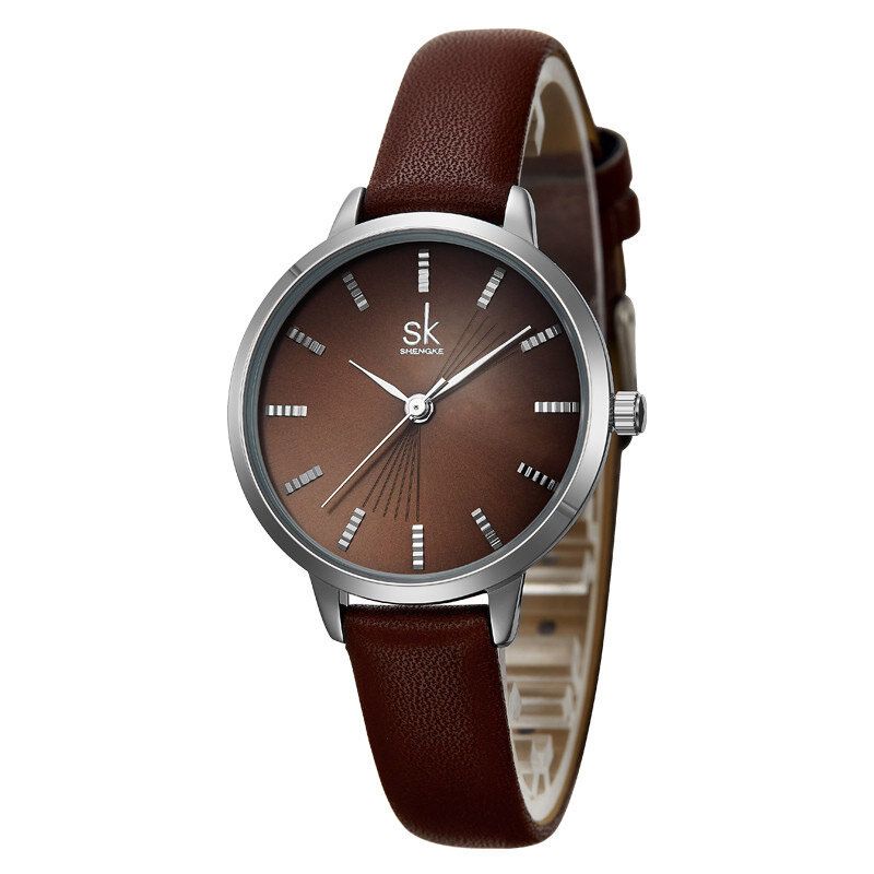 Shengke Sk K9017 Reloj De Cuarzo Para Mujer Con Correa De Cuero De Moda Con Esfera Simple