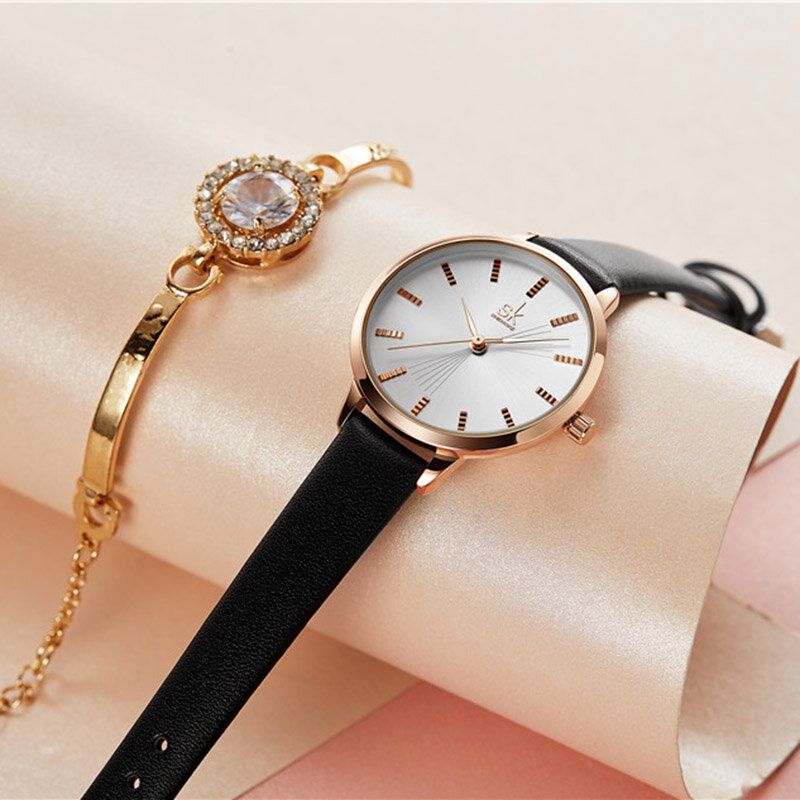 Shengke Sk K9017 Reloj De Cuarzo Para Mujer Con Correa De Cuero De Moda Con Esfera Simple