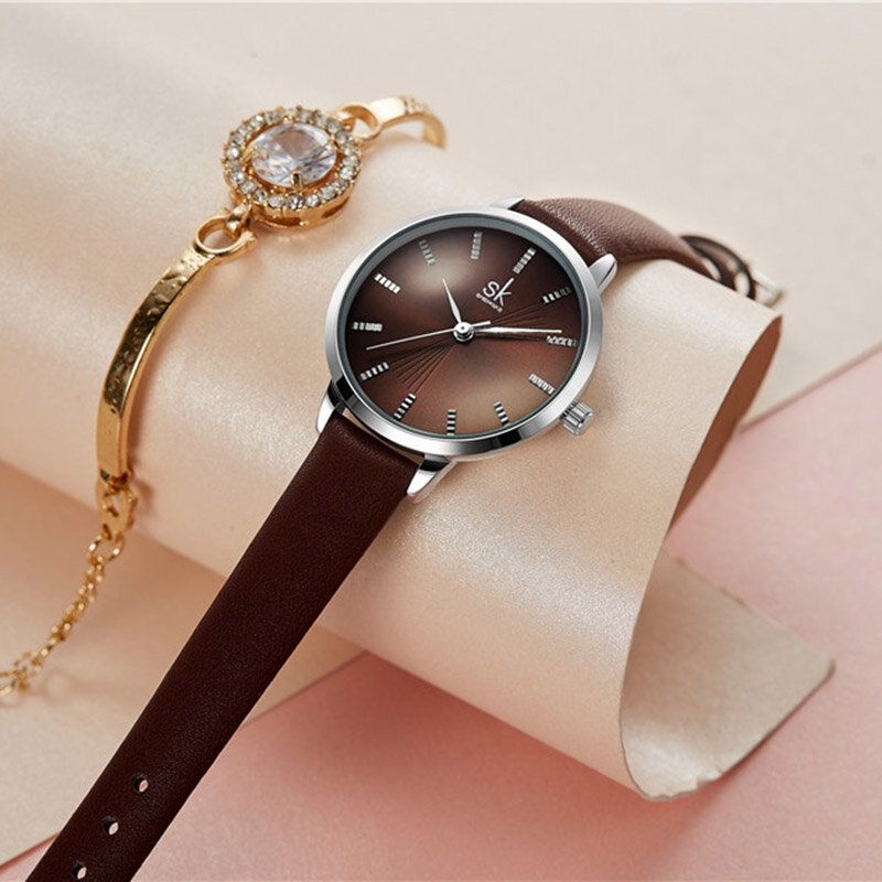 Shengke Sk K9017 Reloj De Cuarzo Para Mujer Con Correa De Cuero De Moda Con Esfera Simple