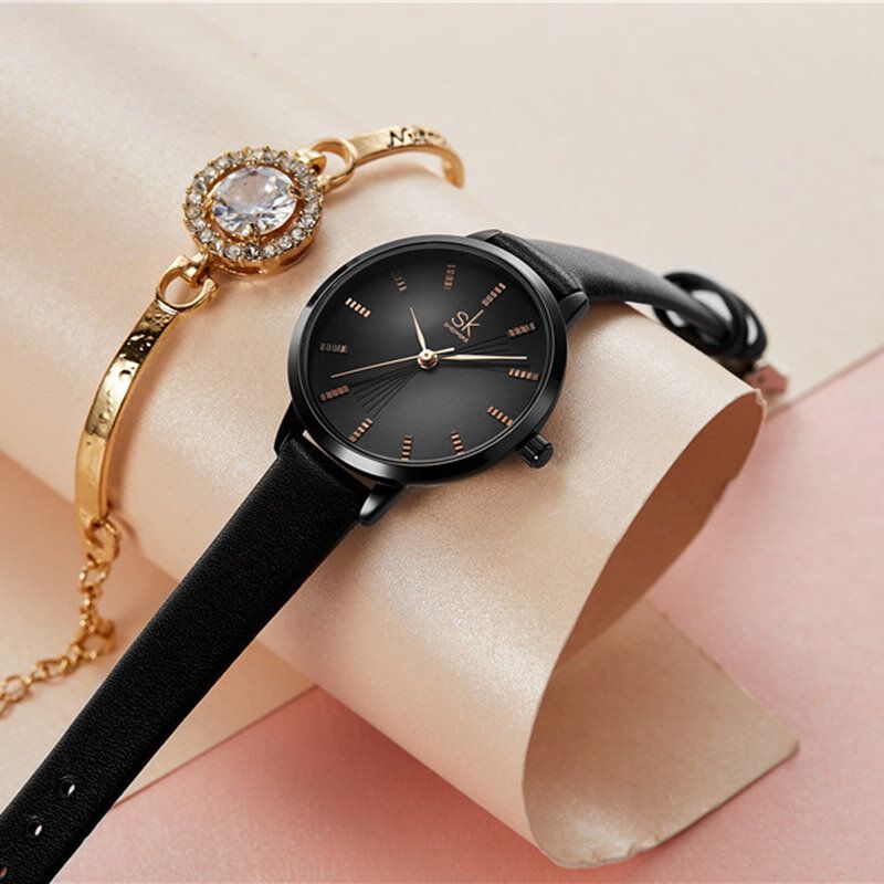 Shengke Sk K9017 Reloj De Cuarzo Para Mujer Con Correa De Cuero De Moda Con Esfera Simple