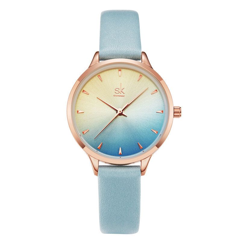 Shengke Sk K9018 Ultrafino Dial Simple Moda Correa De Cuero Vestido De Mujer Reloj De Cuarzo Para Mujer