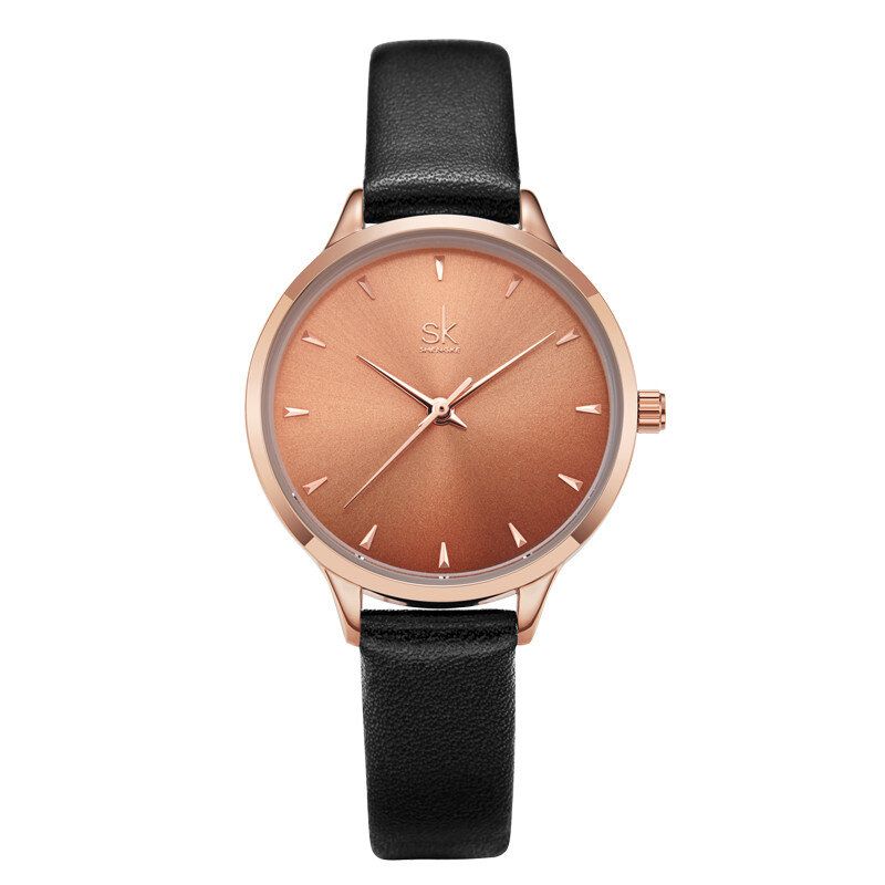 Shengke Sk K9018 Ultrafino Dial Simple Moda Correa De Cuero Vestido De Mujer Reloj De Cuarzo Para Mujer