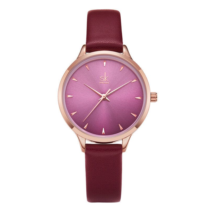 Shengke Sk K9018 Ultrafino Dial Simple Moda Correa De Cuero Vestido De Mujer Reloj De Cuarzo Para Mujer