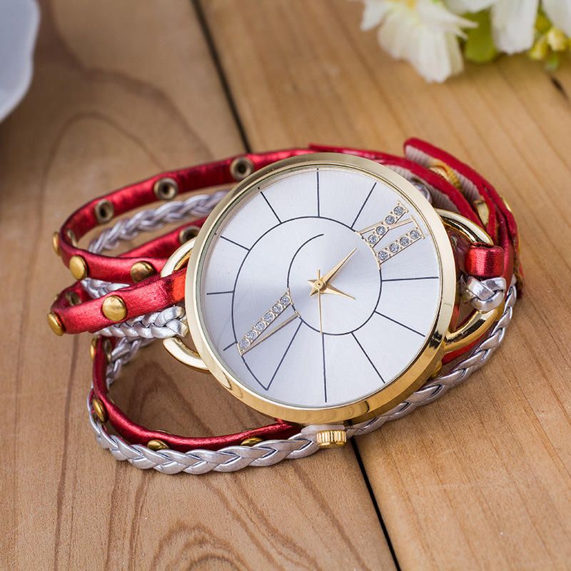 Simple Dial Correa De Cuero Crystal Algarismos Romanos Reloj De Cuarzo Reloj De Pulsera Para Mujer