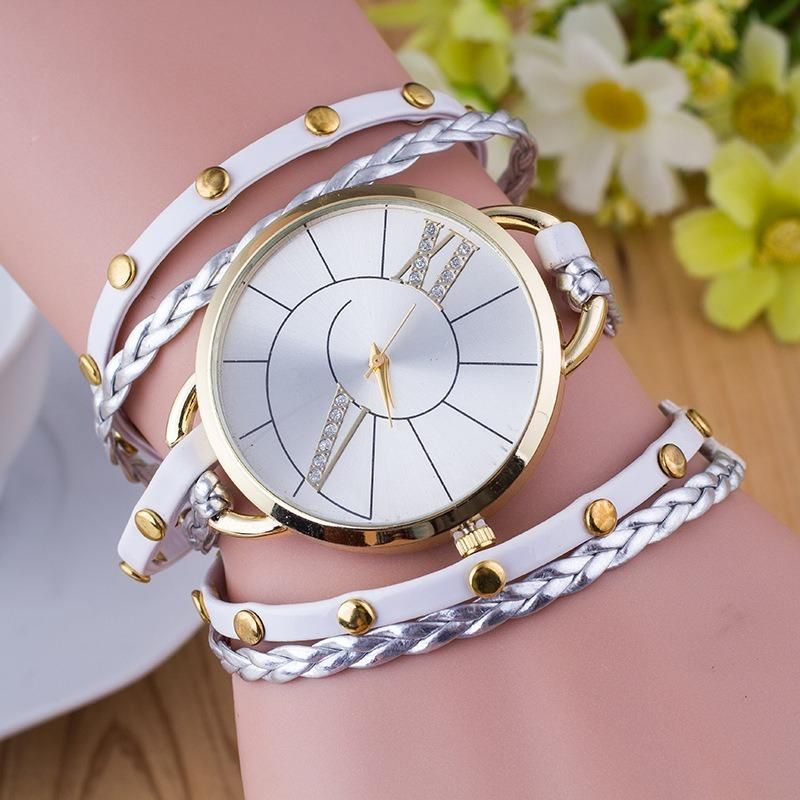 Simple Dial Correa De Cuero Crystal Algarismos Romanos Reloj De Cuarzo Reloj De Pulsera Para Mujer