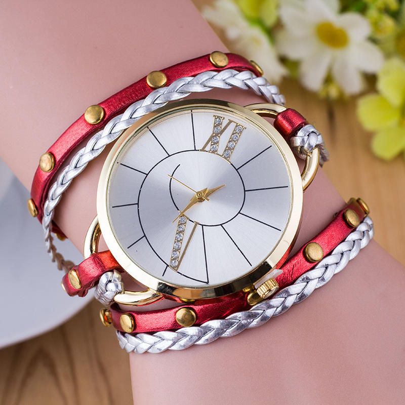 Simple Dial Correa De Cuero Crystal Algarismos Romanos Reloj De Cuarzo Reloj De Pulsera Para Mujer