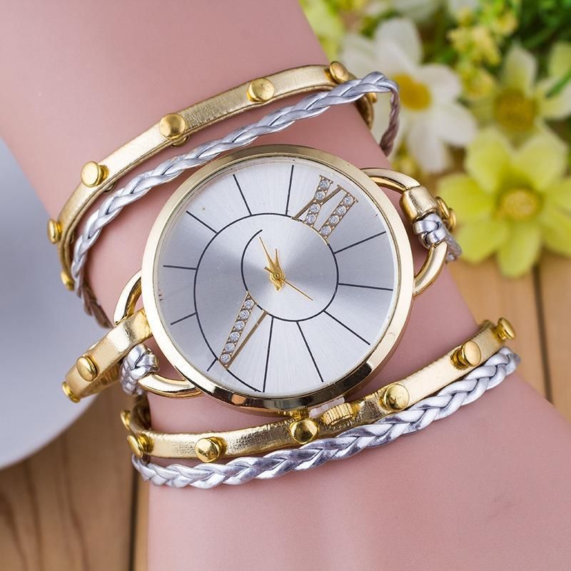 Simple Dial Correa De Cuero Crystal Algarismos Romanos Reloj De Cuarzo Reloj De Pulsera Para Mujer