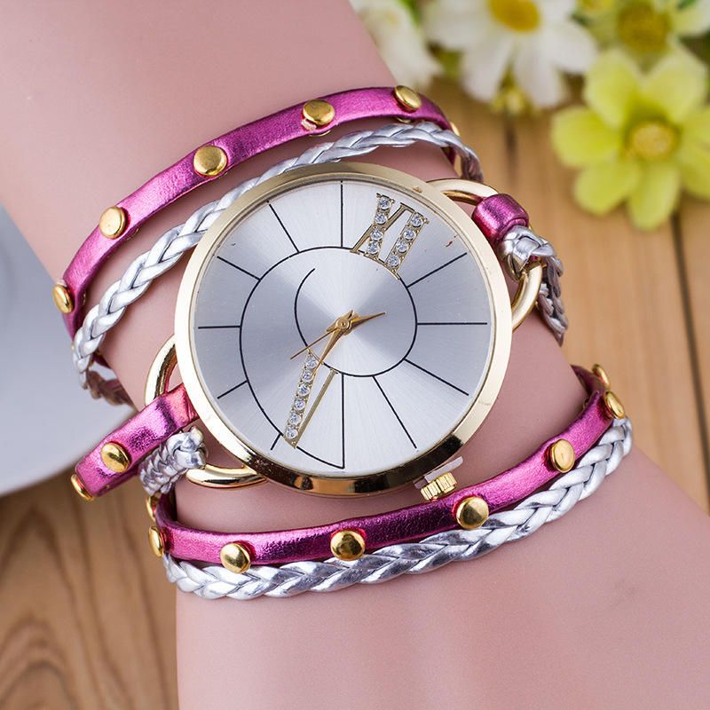 Simple Dial Correa De Cuero Crystal Algarismos Romanos Reloj De Cuarzo Reloj De Pulsera Para Mujer