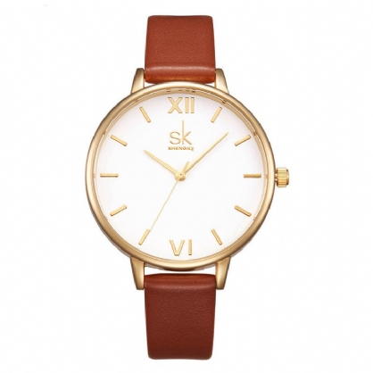 Sk K0056 Reloj De Pulsera Para Mujer De Diseño Simple Relojes De Cuarzo Con Correa De Cuero De Estilo Casual