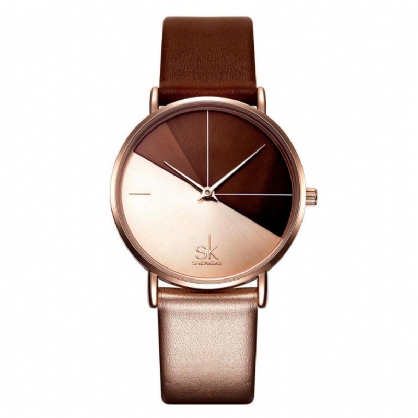 Skengke Sk K0095 Banda De Cuero Reloj Irregular Dial Reloj De Cuarzo De Moda Para Mujer