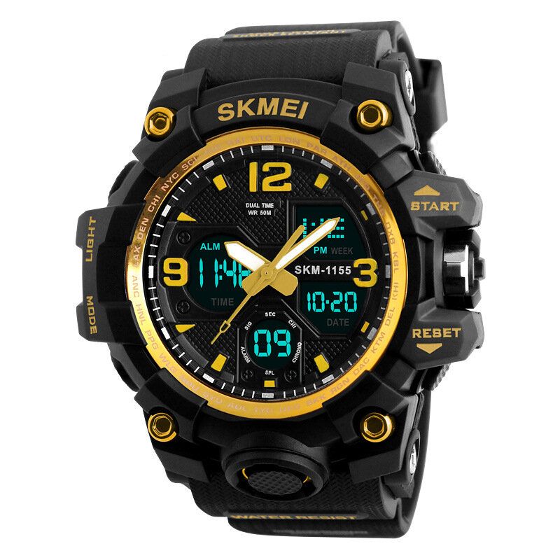 Skmei 1155b Militar Multifunción Chrono Alarm El Light Impermeable Deporte Al Aire Libre Hombres Reloj Digital Dual