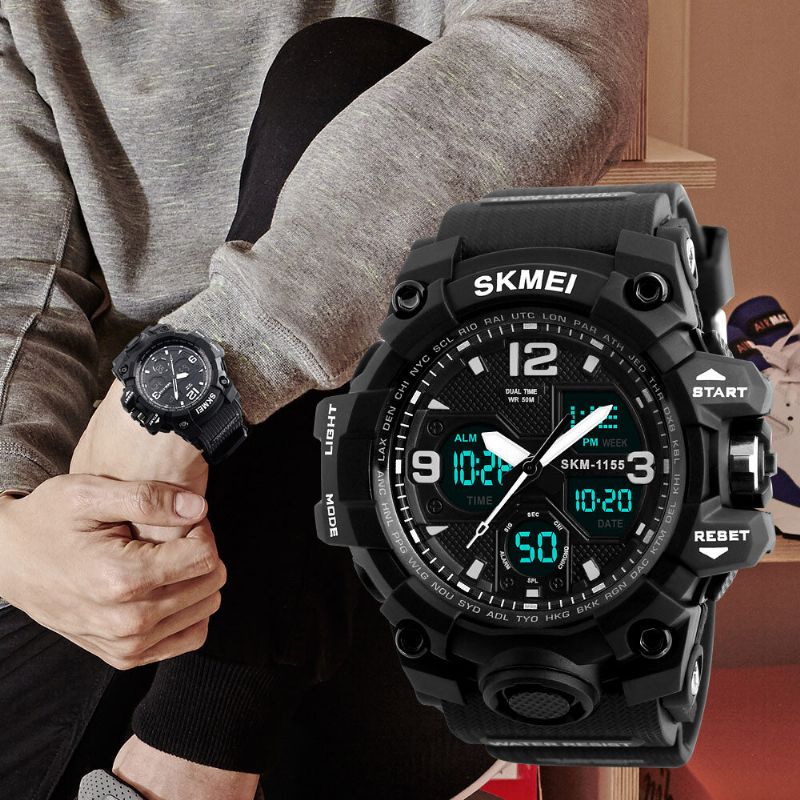 Skmei 1155b Militar Multifunción Chrono Alarm El Light Impermeable Deporte Al Aire Libre Hombres Reloj Digital Dual