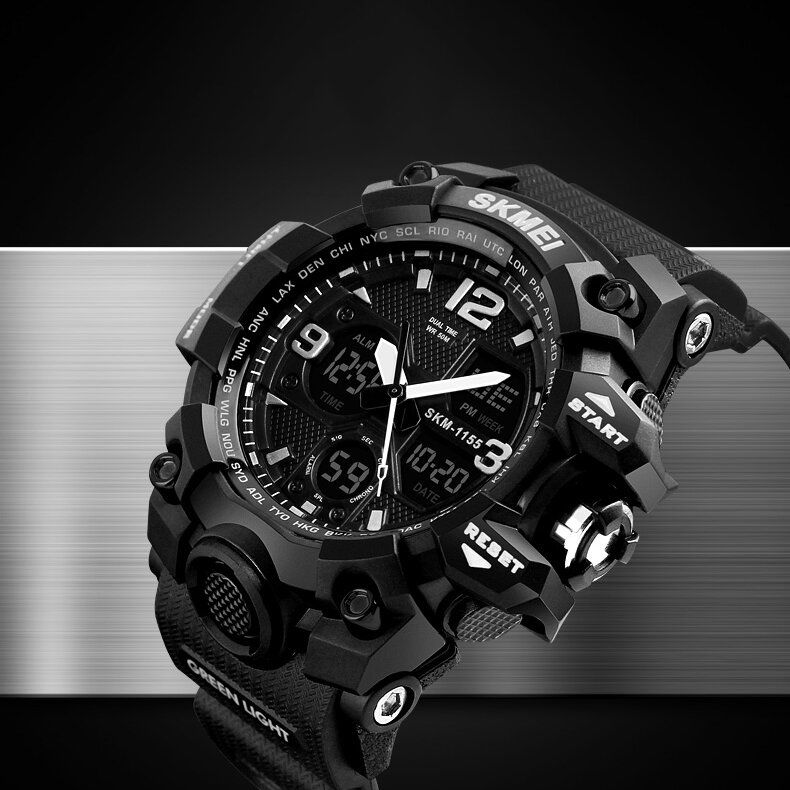 Skmei 1155b Militar Multifunción Chrono Alarm El Light Impermeable Deporte Al Aire Libre Hombres Reloj Digital Dual