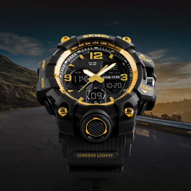 Skmei 1155b Militar Multifunción Chrono Alarm El Light Impermeable Deporte Al Aire Libre Hombres Reloj Digital Dual