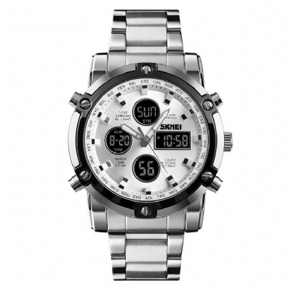 Skmei 1389 Reloj De Cuarzo Multifunción Con Esfera Grande De Estilo Empresarial Reloj De Pulsera Impermeable Con Banda De Acero Para Hombre