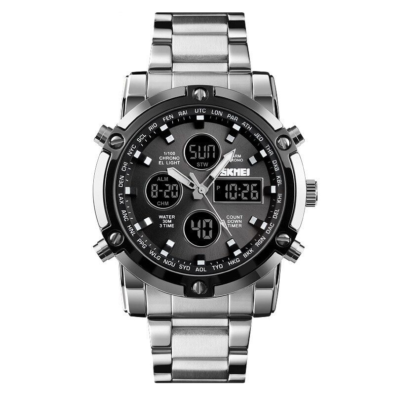 Skmei 1389 Reloj De Cuarzo Multifunción Con Esfera Grande De Estilo Empresarial Reloj De Pulsera Impermeable Con Banda De Acero Para Hombre