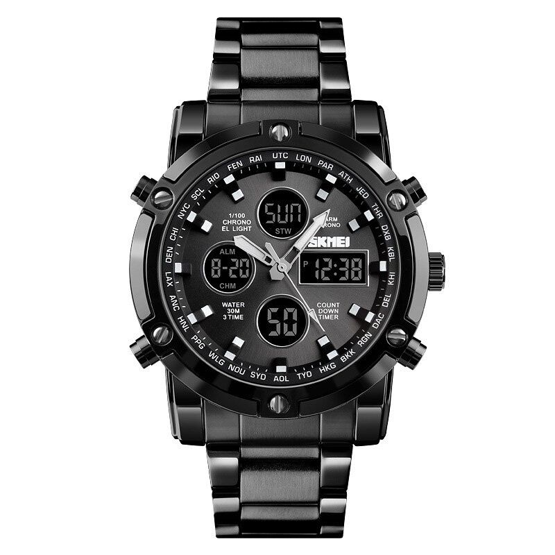 Skmei 1389 Reloj De Cuarzo Multifunción Con Esfera Grande De Estilo Empresarial Reloj De Pulsera Impermeable Con Banda De Acero Para Hombre