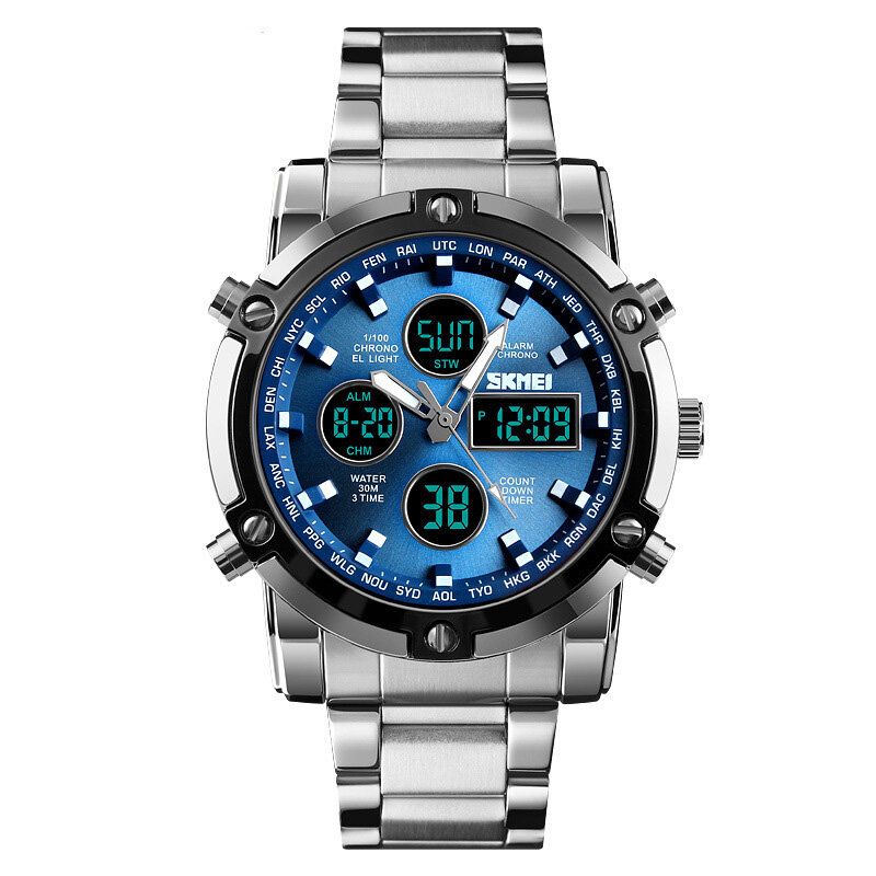 Skmei 1389 Reloj De Cuarzo Multifunción Con Esfera Grande De Estilo Empresarial Reloj De Pulsera Impermeable Con Banda De Acero Para Hombre