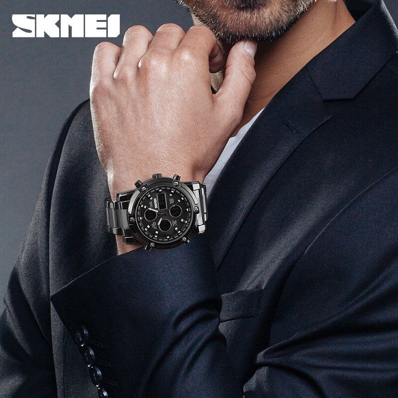 Skmei 1389 Reloj De Cuarzo Multifunción Con Esfera Grande De Estilo Empresarial Reloj De Pulsera Impermeable Con Banda De Acero Para Hombre