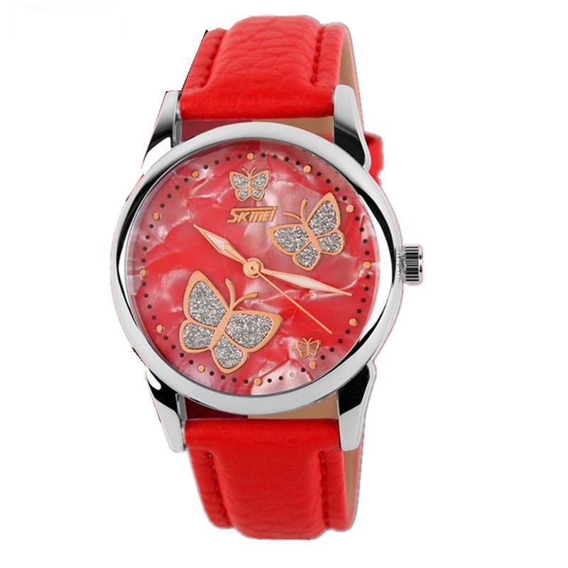 Skmei 9079 Butterfly Pu Leather Band Life Reloj De Pulsera De Cuarzo Resistente Al Agua Para Mujer