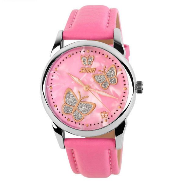 Skmei 9079 Butterfly Pu Leather Band Life Reloj De Pulsera De Cuarzo Resistente Al Agua Para Mujer