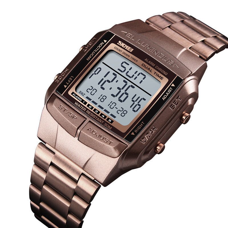 Skmei Pantalla Luminosa Multifuncional Calendario Cronómetro Reloj Despertador 3atm Reloj Digital Impermeable Para Hombres