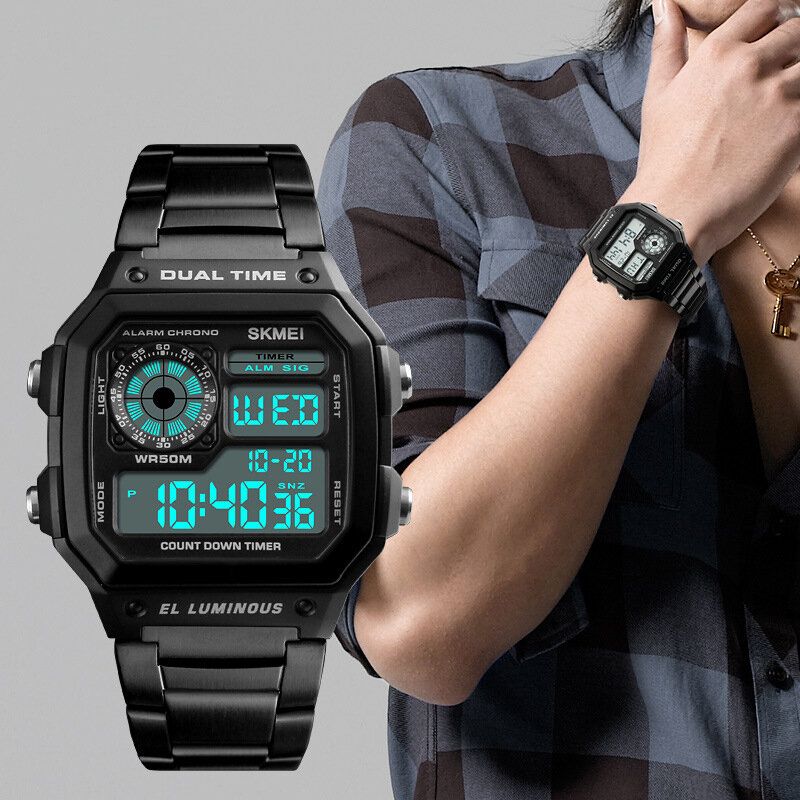 Skmei Pantalla Luminosa Multifuncional Calendario Cronómetro Reloj Despertador 3atm Reloj Digital Impermeable Para Hombres