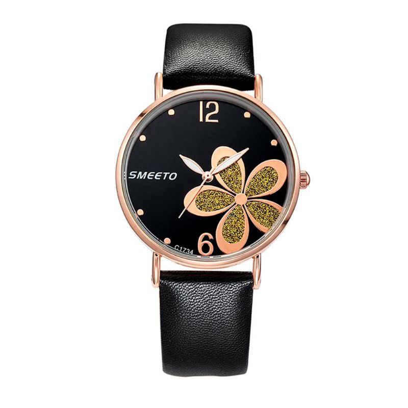 Smeeto C1734 Reloj De Cuarzo Para Mujer Moda Flor Patten Reloj De Pulsera Con Correa De Cuero Con Esfera Simple