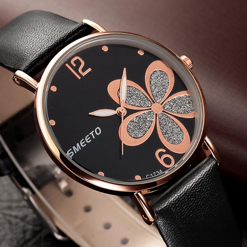 Smeeto C1734 Reloj De Cuarzo Para Mujer Moda Flor Patten Reloj De Pulsera Con Correa De Cuero Con Esfera Simple