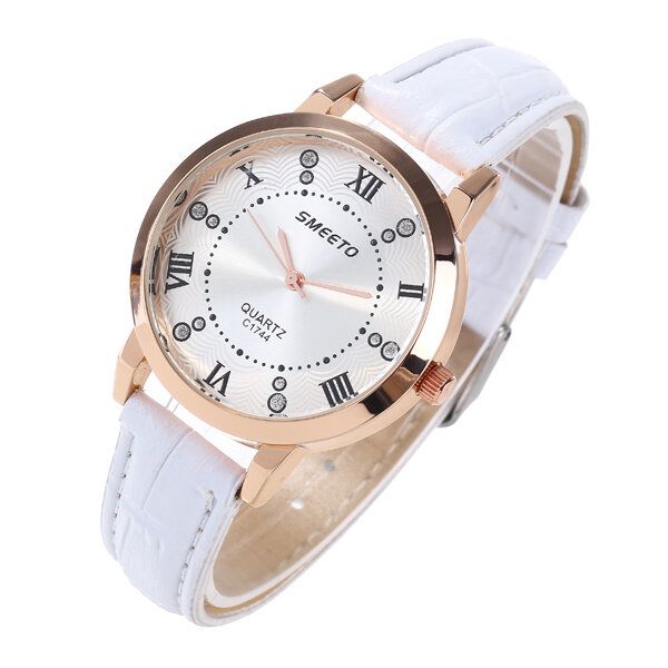 Smeeto Casual Fashion Roman Numeral Dial Pu Correa De Cuero Reloj De Pulsera Para Mujer Reloj De Cuarzo