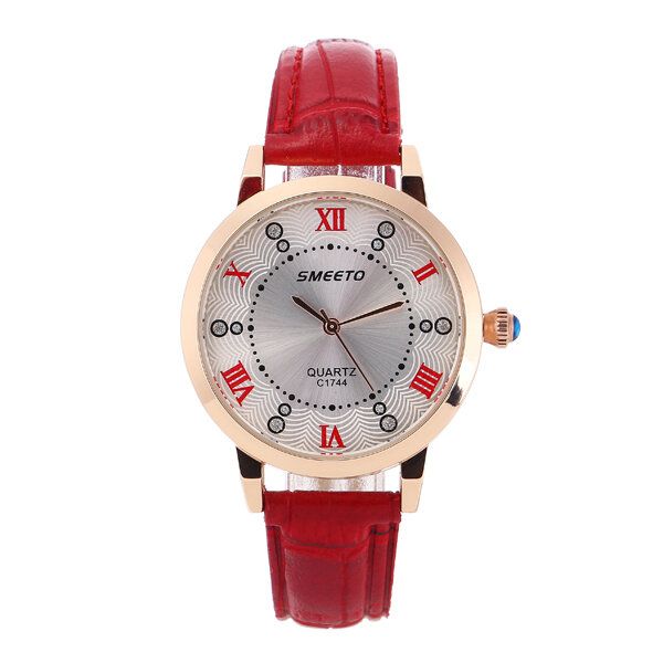 Smeeto Casual Fashion Roman Numeral Dial Pu Correa De Cuero Reloj De Pulsera Para Mujer Reloj De Cuarzo