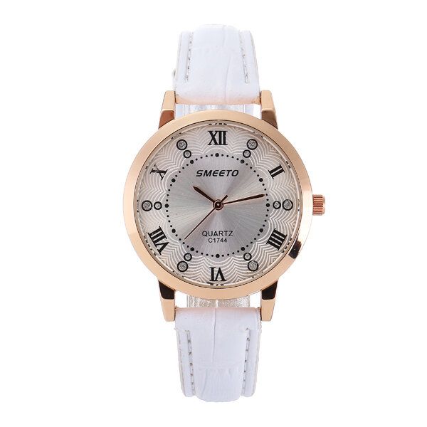 Smeeto Casual Fashion Roman Numeral Dial Pu Correa De Cuero Reloj De Pulsera Para Mujer Reloj De Cuarzo