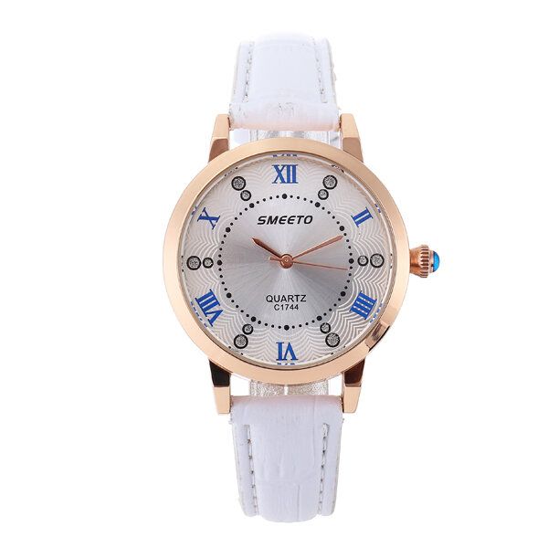 Smeeto Casual Fashion Roman Numeral Dial Pu Correa De Cuero Reloj De Pulsera Para Mujer Reloj De Cuarzo