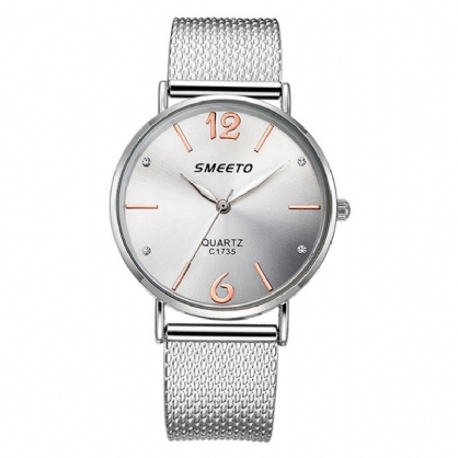 Smeeto Reloj De Cuarzo De Estilo Informal Para Mujer Esfera De Moda Correa De Acero Inoxidable Reloj De Pulsera Para Mujer