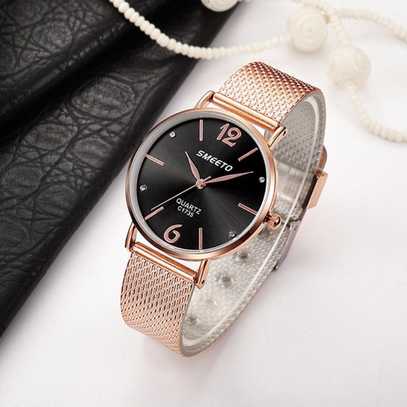 Smeeto Reloj De Cuarzo De Estilo Informal Para Mujer Esfera De Moda Correa De Acero Inoxidable Reloj De Pulsera Para Mujer