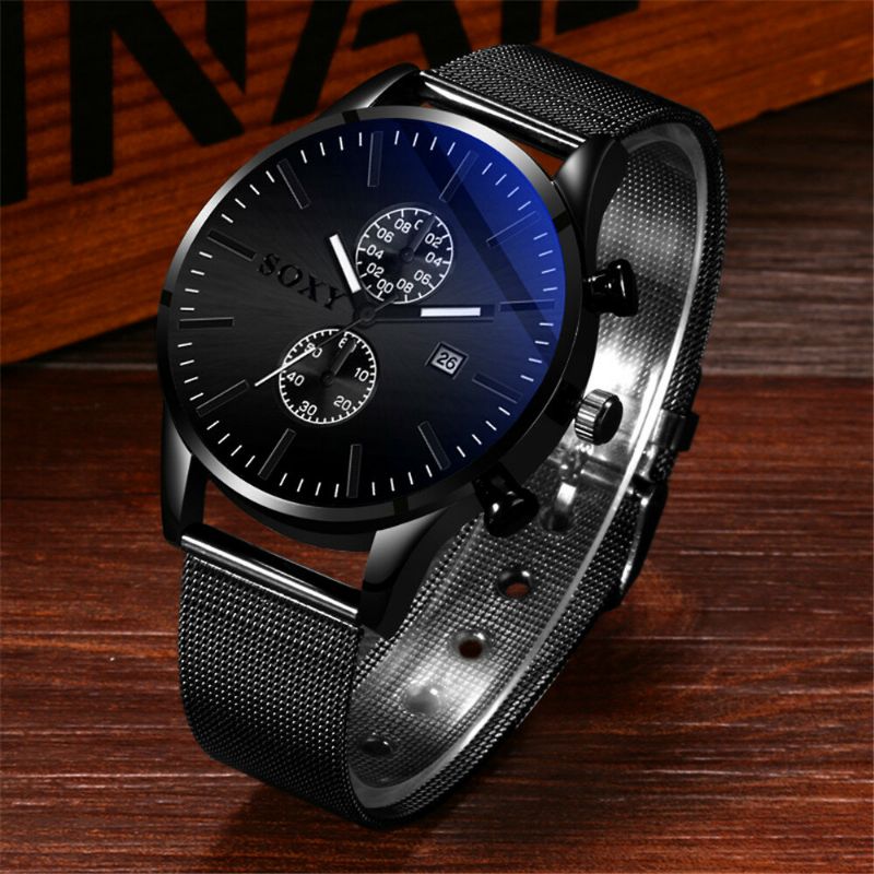 Soxy 0163 Reloj De Pulsera De Acero De Malla Con Esfera Decorativa Para Hombre Relojes De Cuarzo De Estilo Empresarial