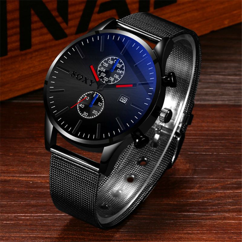 Soxy 0163 Reloj De Pulsera De Acero De Malla Con Esfera Decorativa Para Hombre Relojes De Cuarzo De Estilo Empresarial