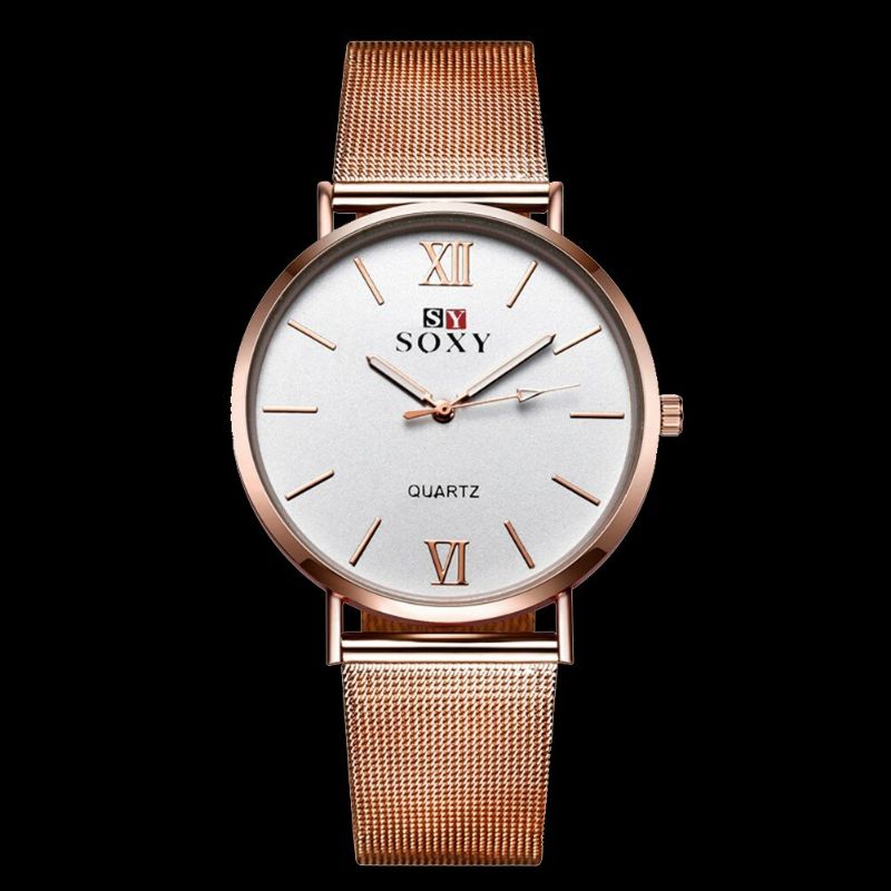 Soxy Estilo De Moda Reloj De Pulsera Para Mujer Vestido De Mujer Dial Simple Reloj De Cuarzo Con Correa De Acero Inoxidable En Oro Rosa