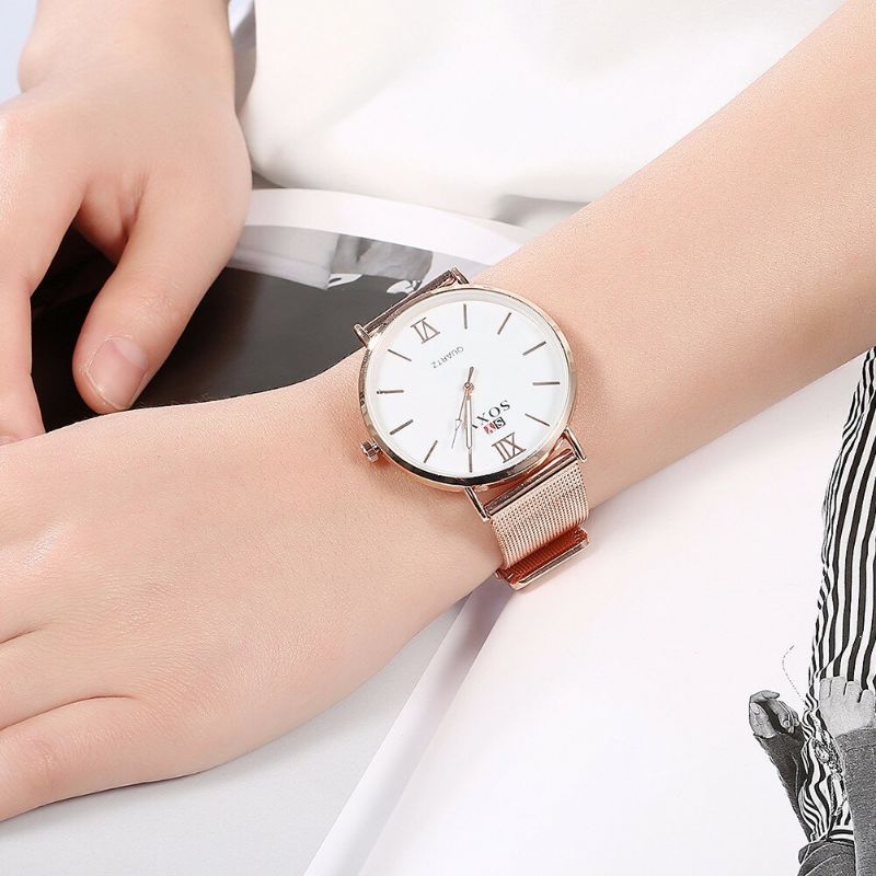 Soxy Estilo De Moda Reloj De Pulsera Para Mujer Vestido De Mujer Dial Simple Reloj De Cuarzo Con Correa De Acero Inoxidable En Oro Rosa