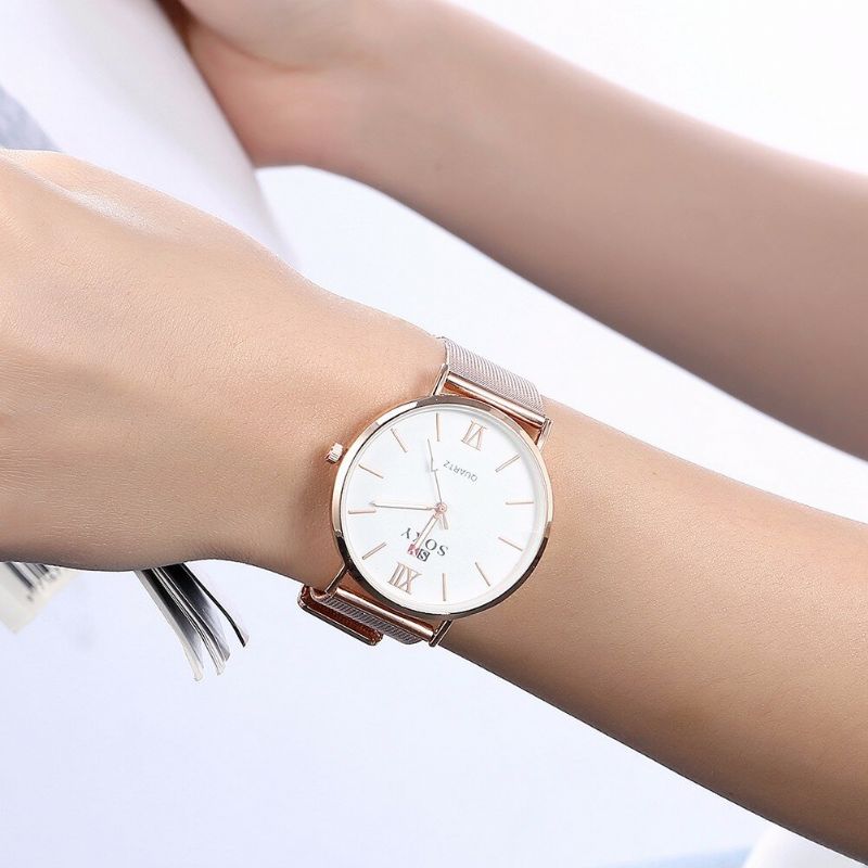 Soxy Estilo De Moda Reloj De Pulsera Para Mujer Vestido De Mujer Dial Simple Reloj De Cuarzo Con Correa De Acero Inoxidable En Oro Rosa