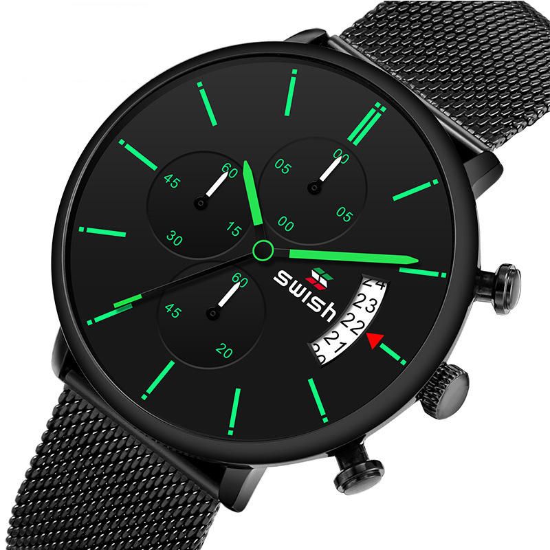 Swish 0061 Reloj De Moda Para Hombre 3atm Cronógrafo Impermeable Hardlex Espejos Dial Reloj De Cuarzo