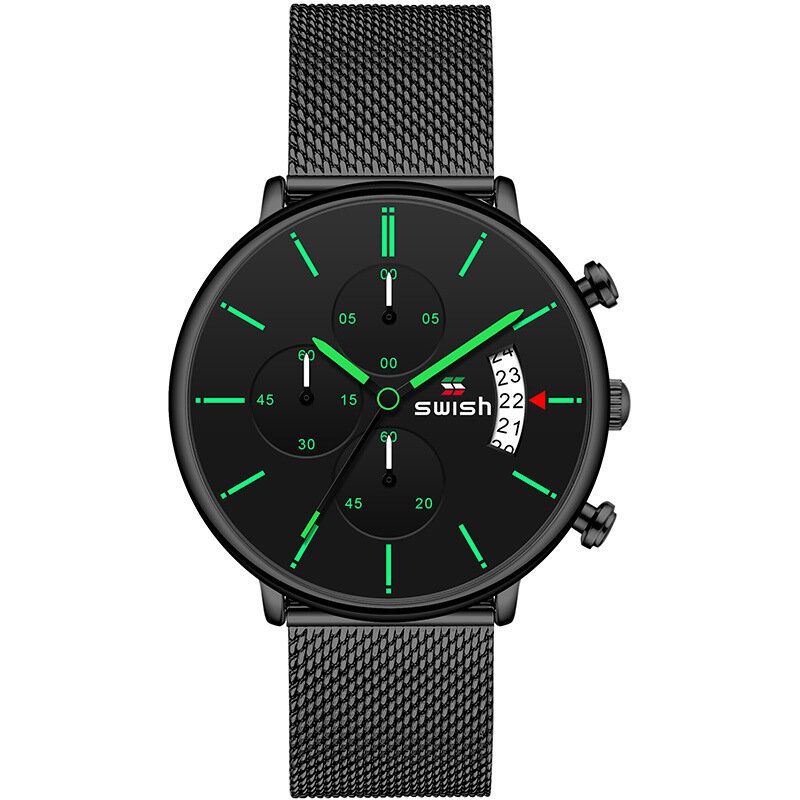 Swish 0061 Reloj De Moda Para Hombre 3atm Cronógrafo Impermeable Hardlex Espejos Dial Reloj De Cuarzo