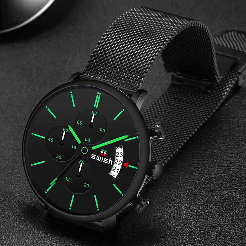 Swish 0061 Reloj De Moda Para Hombre 3atm Cronógrafo Impermeable Hardlex Espejos Dial Reloj De Cuarzo