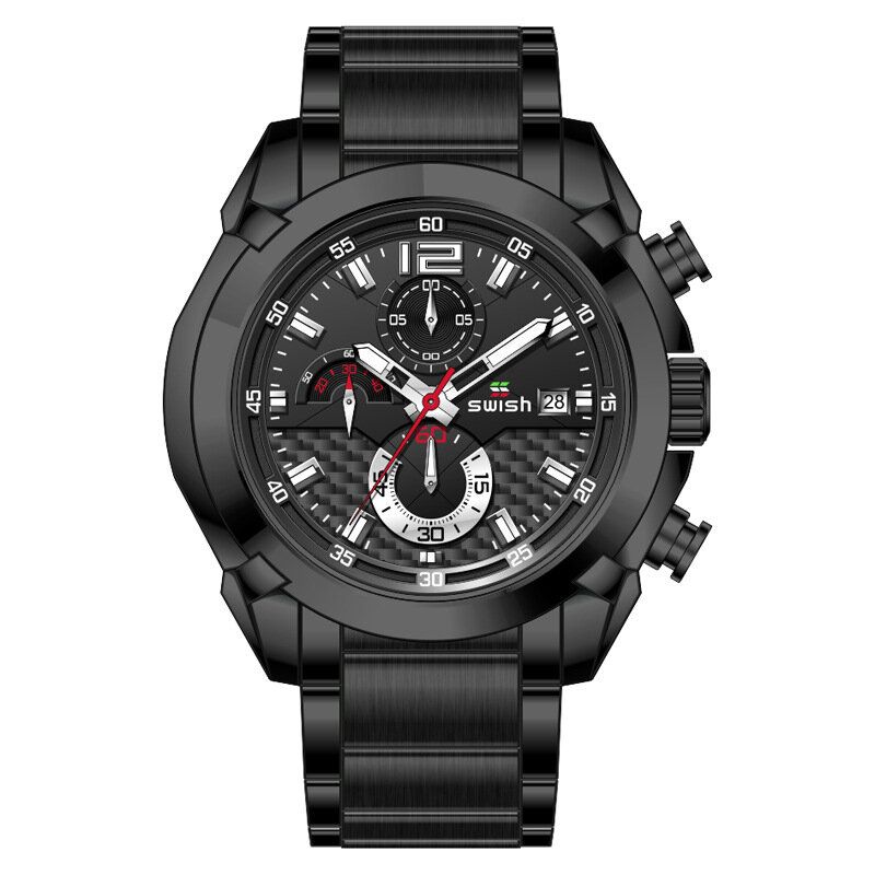 Swish 0106 Reloj De Moda Para Hombre 3atm Pantalla Luminosa Impermeable Reloj De Cuarzo Con Correa De Acero Inoxidable