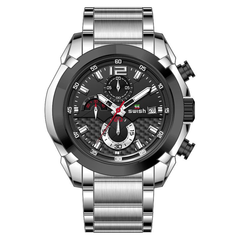 Swish 0106 Reloj De Moda Para Hombre 3atm Pantalla Luminosa Impermeable Reloj De Cuarzo Con Correa De Acero Inoxidable