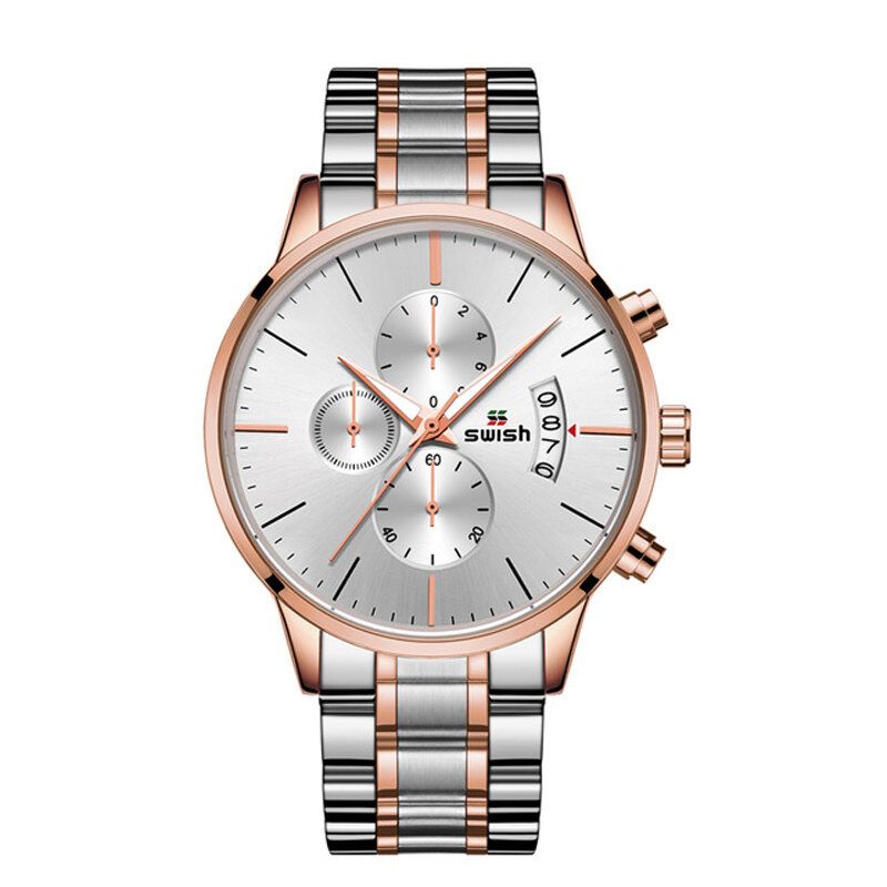 Swish 917 Reloj De Moda Para Hombre 3atm Reloj De Cuarzo Con Correa De Acero Inoxidable Resistente Al Agua Con Pantalla Luminosa