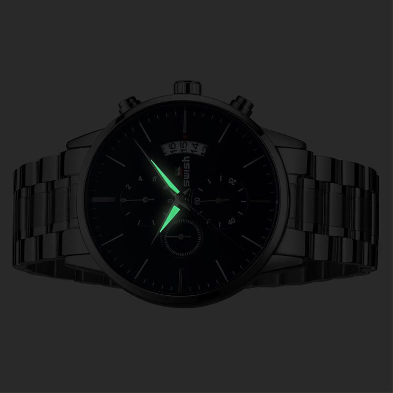 Swish 917 Reloj De Moda Para Hombre 3atm Reloj De Cuarzo Con Correa De Acero Inoxidable Resistente Al Agua Con Pantalla Luminosa