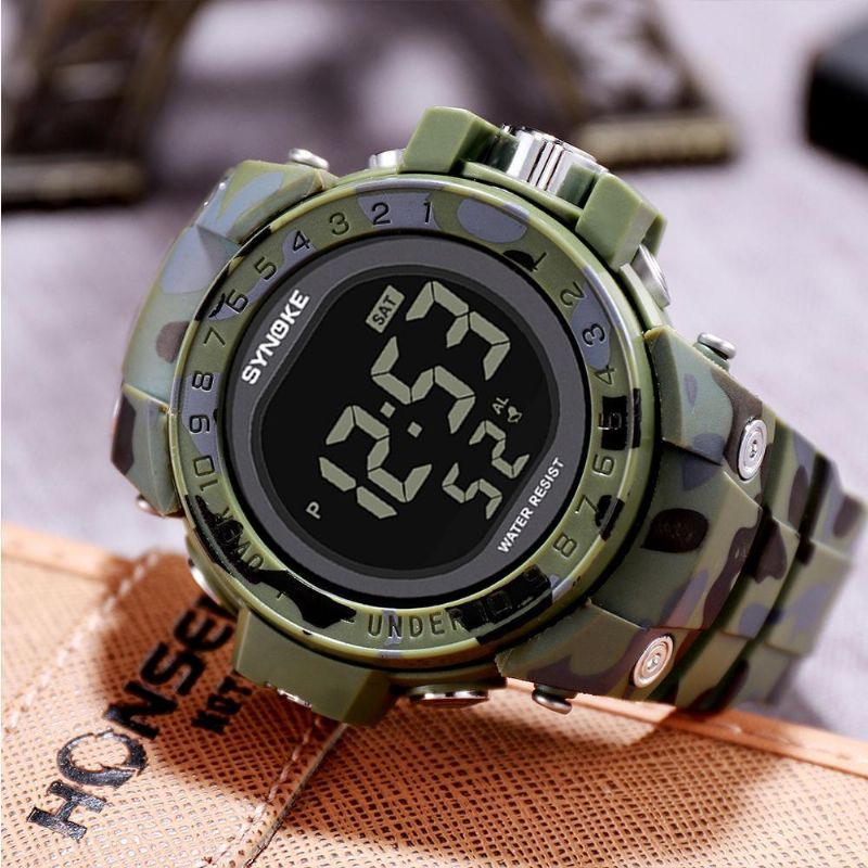 Synoke 9030 Reloj De Moda Para Hombre Reloj Impermeable Con Pantalla De Semana Alarma El Reloj Digital De Camuflaje Ligero